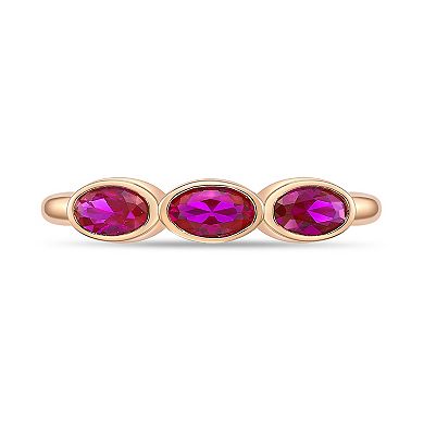 Gemminded Sterling Silver Lab-Created Gemstone 3-Stone Ring