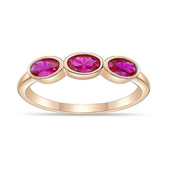 Gemminded Sterling Silver Lab-Created Gemstone 3-Stone Ring