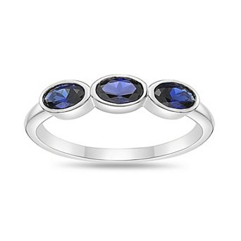 Gemminded Sterling Silver Lab-Created Gemstone 3-Stone Ring