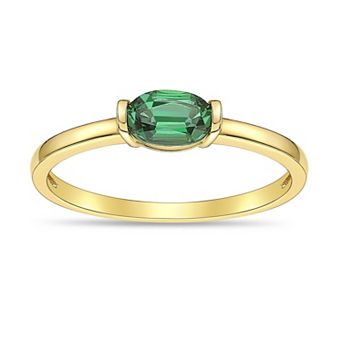 Gemminded 18k Gold Over Sterling Silver Oval Lab-Created Emerald Bezel Ring