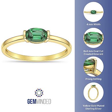 Gemminded 18k Gold Over Sterling Silver Oval Lab-Created Emerald Bezel Ring