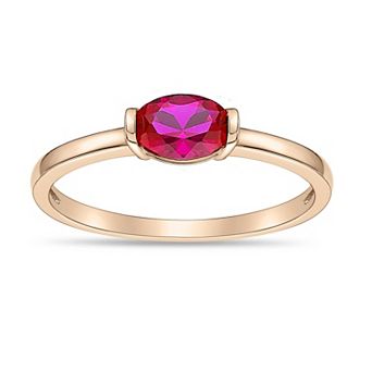 Gemminded Sterling Silver Oval Lab-Created Gemstone Bezel Ring