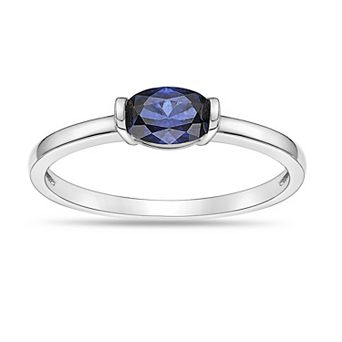 Gemminded Sterling Silver Oval Lab-Created Gemstone Bezel Ring