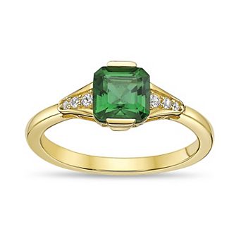 Gemminded 18k Gold Over Sterling Silver Asscher Cut Lab-Created Emerald & Round Lab-Created White Sapphire Ring