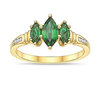 Gemminded 18k Gold Over Sterling Silver Marquise Lab-Created Emerald & Round Lab-Created White Sapphire 3-Stone Ring