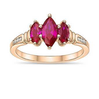 Gemminded 18k Rose Gold Over Sterling Silver Lab-Created Ruby & Lab-Created White Sapphire 3-Stone Ring