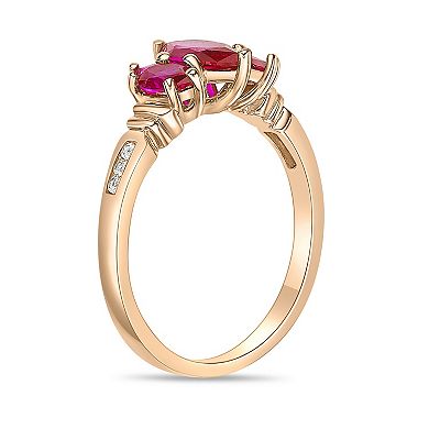 Gemminded 18k Rose Gold Over Sterling Silver Lab-Created Ruby & Lab-Created White Sapphire 3-Stone Ring