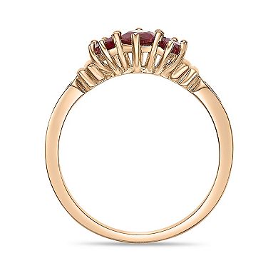 Gemminded 18k Rose Gold Over Sterling Silver Lab-Created Ruby & Lab-Created White Sapphire 3-Stone Ring