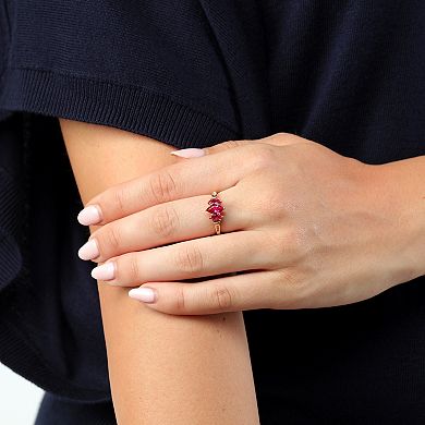 Gemminded 18k Rose Gold Over Sterling Silver Lab-Created Ruby & Lab-Created White Sapphire 3-Stone Ring