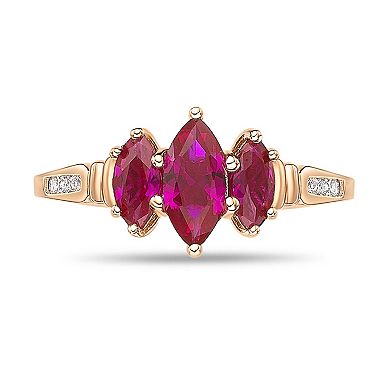 Gemminded 18k Rose Gold Over Sterling Silver Lab-Created Ruby & Lab-Created White Sapphire 3-Stone Ring