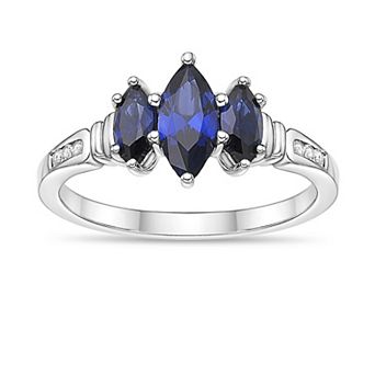 Gemminded Sterling Silver Marquise Lab-Created Sapphire & Round Lab-Created White Sapphire 3-Stone Ring