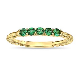 Gemminded 18k Gold Over Sterling Silver Round Lab-Created Emerald Scalloped Ring