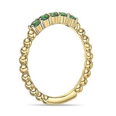 Gemminded 18k Gold Over Sterling Silver Round Lab-Created Emerald Scalloped Ring
