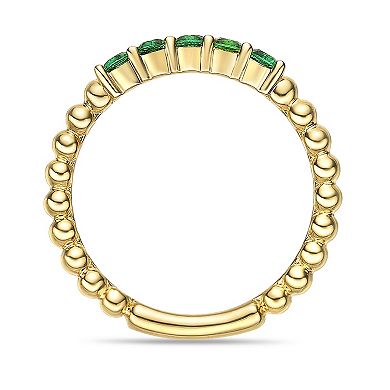 Gemminded 18k Gold Over Sterling Silver Round Lab-Created Emerald Scalloped Ring