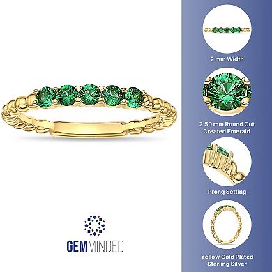 Gemminded 18k Gold Over Sterling Silver Round Lab-Created Emerald Scalloped Ring