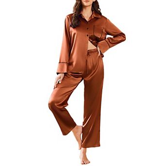 Ekouaer Silk Pajamas Satin Pajama Sets Button Down Lounge Sets Silky Pajama Long Pants Sleepwear