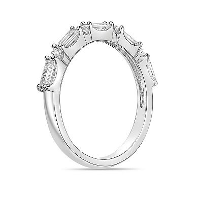 Gemminded Sterling Silver Lab-Created White Sapphire Baguette & Round Prong Set Ring