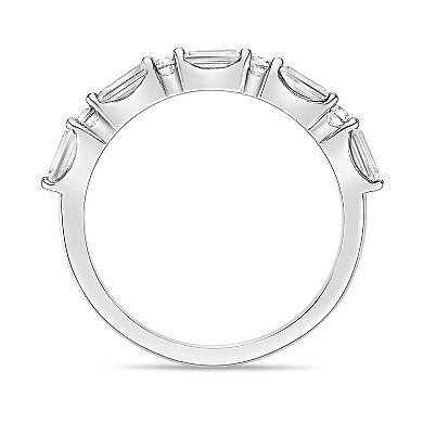 Gemminded Sterling Silver Lab-Created White Sapphire Baguette & Round Prong Set Ring