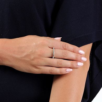 Gemminded Sterling Silver Lab-Created White Sapphire Baguette & Round Prong Set Ring