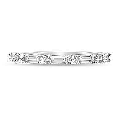 Gemminded Sterling Silver Lab-Created White Sapphire Baguette & Round Prong Set Ring