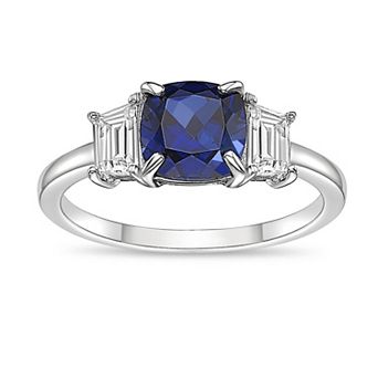 Gemminded Sterling Silver Lab-Created Sapphire & White Sapphire Baguette & Cushion Cut Ring