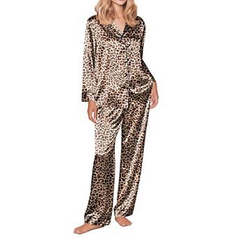 Ekouaer Silk Satin Pajama Set for Womens Button Up Long Sleeve Pajamas Sleepwear Two Piece