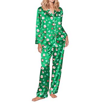 Ekouaer Silk Satin Pajama Set for Womens Button Up Long Sleeve Pajamas Sleepwear Two Piece