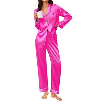 Ekouaer Silk Satin Pajama Set for Womens Button Up Long Sleeve Pajamas Sleepwear Two Piece