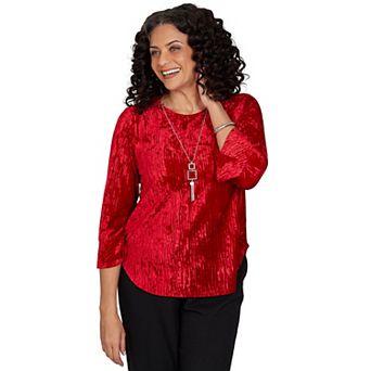 Women's Alfred Dunner Crushed Knit Velvet Top with Necklace