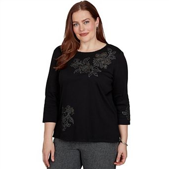 Women's Alfred Dunner Shimmer Floral Embellished Knit Top