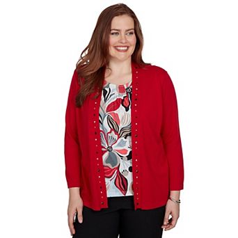 Women's Alfred Dunner Floral Studded Two-in-One Sweater Cardigan