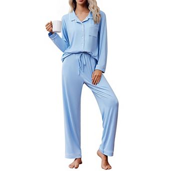 Ekouaer Womens Pajama Sets Classic Long Sleeve Button Down Sleepwear Soft Pajamas Lounge Sets