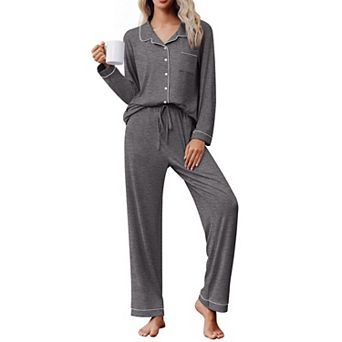 Ekouaer Womens Pajama Sets Classic Long Sleeve Button Down Sleepwear Soft Pajamas Lounge Sets