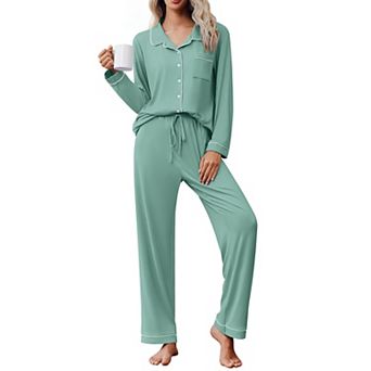Ekouaer Womens Pajama Sets Classic Long Sleeve Button Down Sleepwear Soft Pajamas Lounge Sets