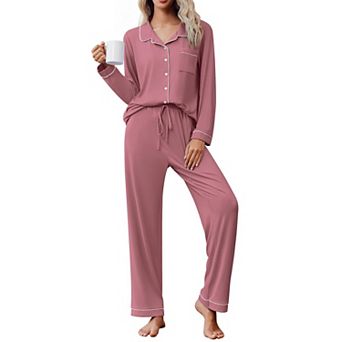 Ekouaer Womens Pajama Sets Classic Long Sleeve Button Down Sleepwear Soft Pajamas Lounge Sets