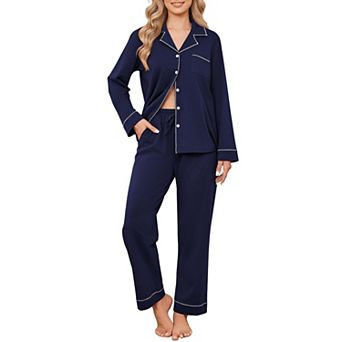 Ekouaer Womens Pajamas Set Cotton Pajamas Long Sleeve Tops and Pants Two Piece Lounge Set