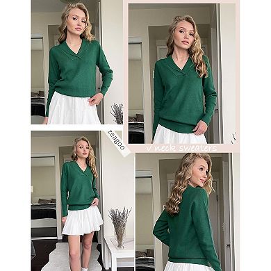 Zeagoo Womens Collared V Neck Long Sleeve Knit Tunic Sweaters Business Casual Fall Pullover Tops