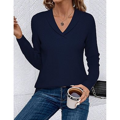 Zeagoo Womens Collared V Neck Long Sleeve Knit Tunic Sweaters Business Casual Fall Pullover Tops