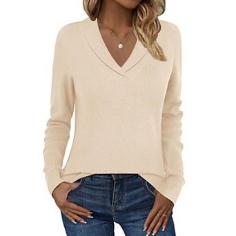 Zeagoo Womens Collared V Neck Long Sleeve Knit Tunic Sweaters Business Casual Fall Pullover Tops