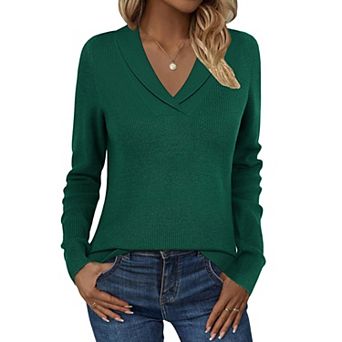 Zeagoo Womens Collared V Neck Long Sleeve Knit Tunic Sweaters Business Casual Fall Pullover Tops
