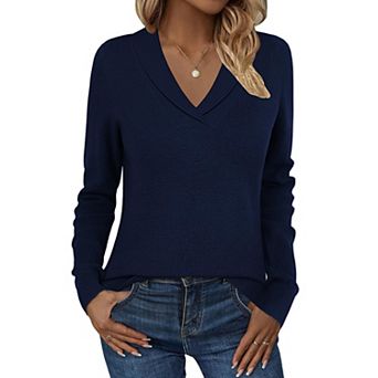 Zeagoo Womens Collared V Neck Long Sleeve Knit Tunic Sweaters Business Casual Fall Pullover Tops
