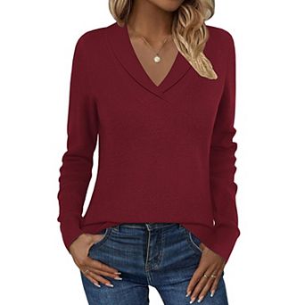 Zeagoo Womens Collared V Neck Long Sleeve Knit Tunic Sweaters Business Casual Fall Pullover Tops