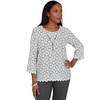 Women's Alfred Dunner Geo Lace Top with Necklace