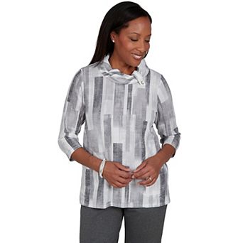 Women's Alfred Dunner Regent Street Textured Brushstroke Mock Neck Top
