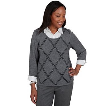 Women's Alfred Dunner Diamond Sparkle Two-in-One Collared Sweater