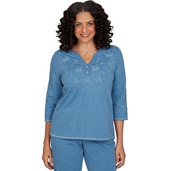 Women's Alfred Dunner Floral Soutache Embellished Henley Top