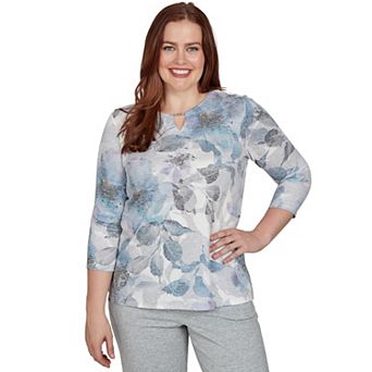 Women's Alfred Dunner Brushed Watercolor Floral Split Neck Top