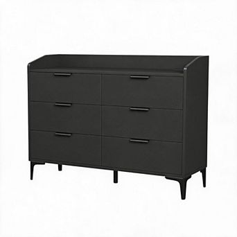 Tall Modern 6-Drawer Wooden Dresser Cabinet, Storage Organizer with Built-in Power Outlets