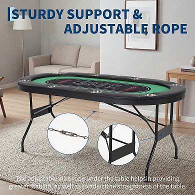 8 Player Poker Table Foldable, Texas Holdem Table with Deepen Cup Holders & Padded Rails,No Assembly