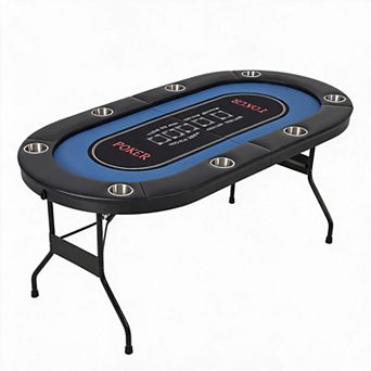 8 Player Poker Table Foldable, Texas Holdem Table with Deepen Cup Holders & Padded Rails,No Assembly